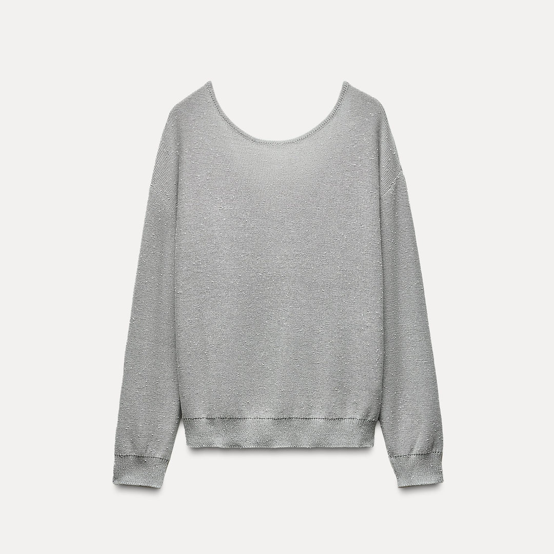 Moudda ZARA - Pull encolure bateau col en V dos perles coordonné - Tunisie 1