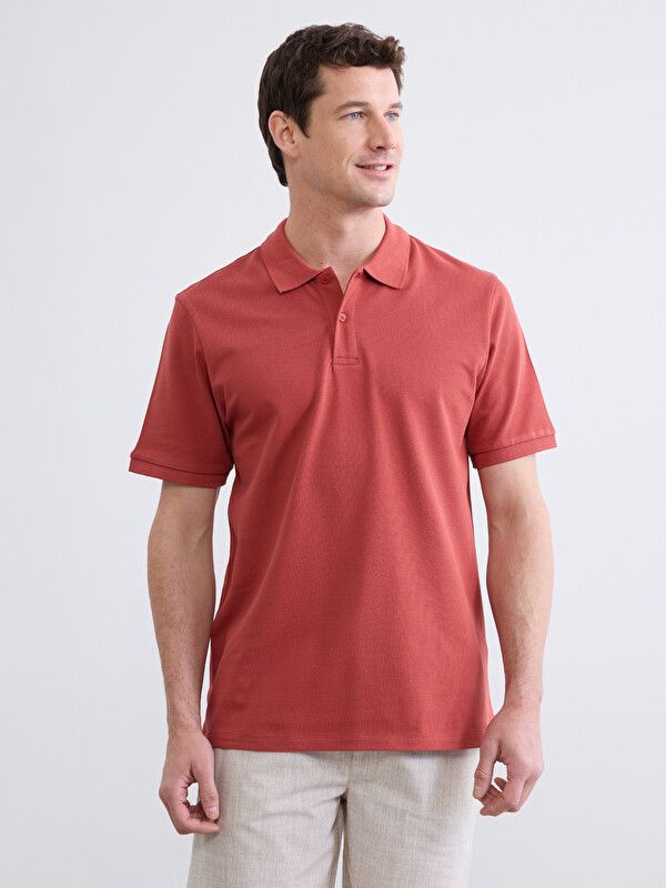 Moudda LC Waikiki - T-shirt col polo basique manches courtes en jersey pour Homme couleur Orange foncé - Tunisie 1