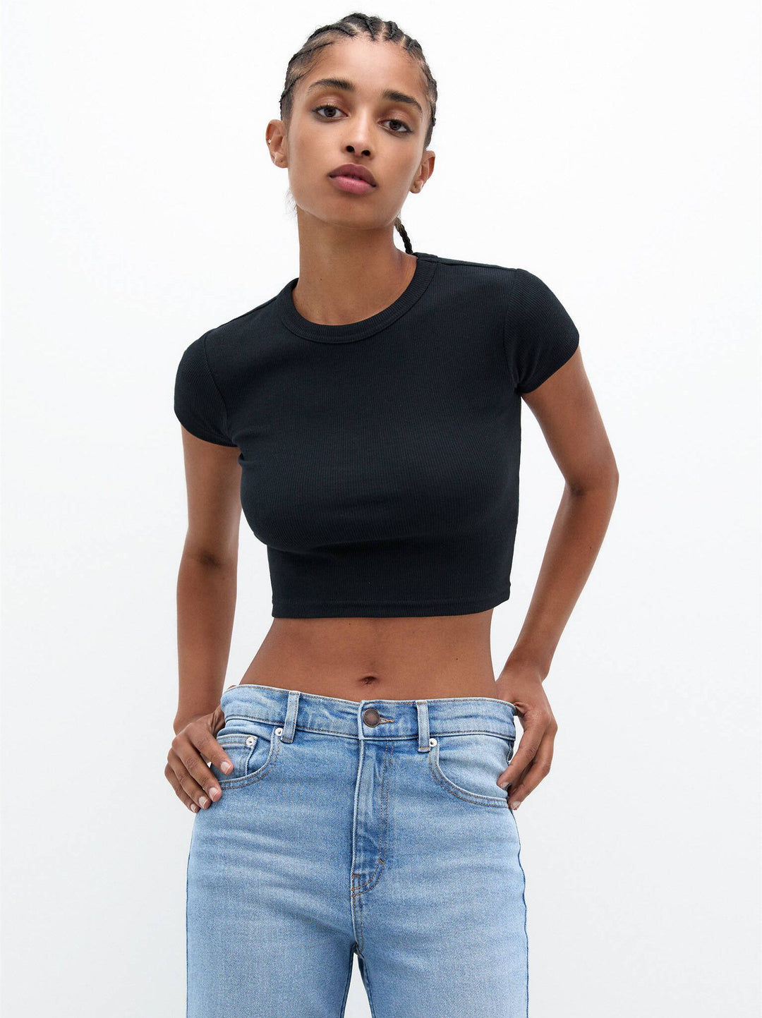 Moudda PULL & BEAR - T-Shirt Basique Crop Côtelé Encolure Ronde - Tunisie 8
