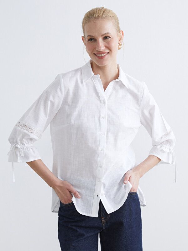 Moudda LC Waikiki - Chemise manches longues en tissu pour Femme couleur  Blanc - Tunisie 1