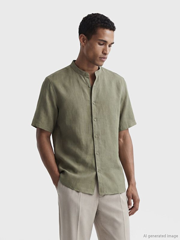 Moudda LC Waikiki - Chemise manches courtes en tissu pour Homme couleur Kaki - Tunisie 1