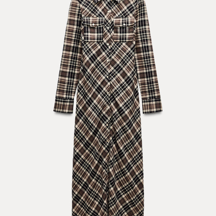 Moudda ZARA - Robe mi-longue carreaux manches longues chemise - Tunisie 1