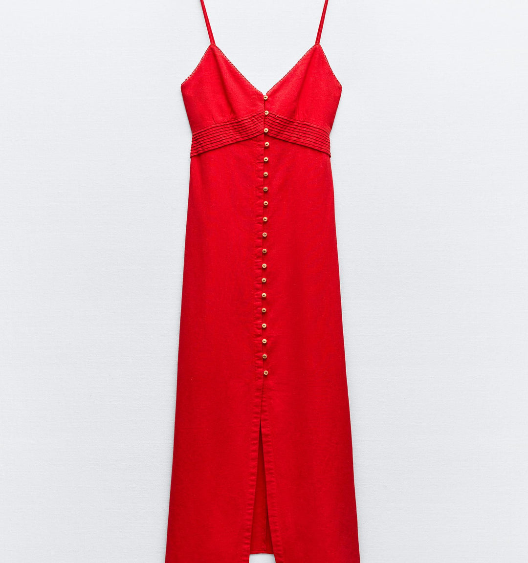 Moudda ZARA - Rouge – robe mi-longue lin/viscose fines bretelles boutons devant - Tunisie 2