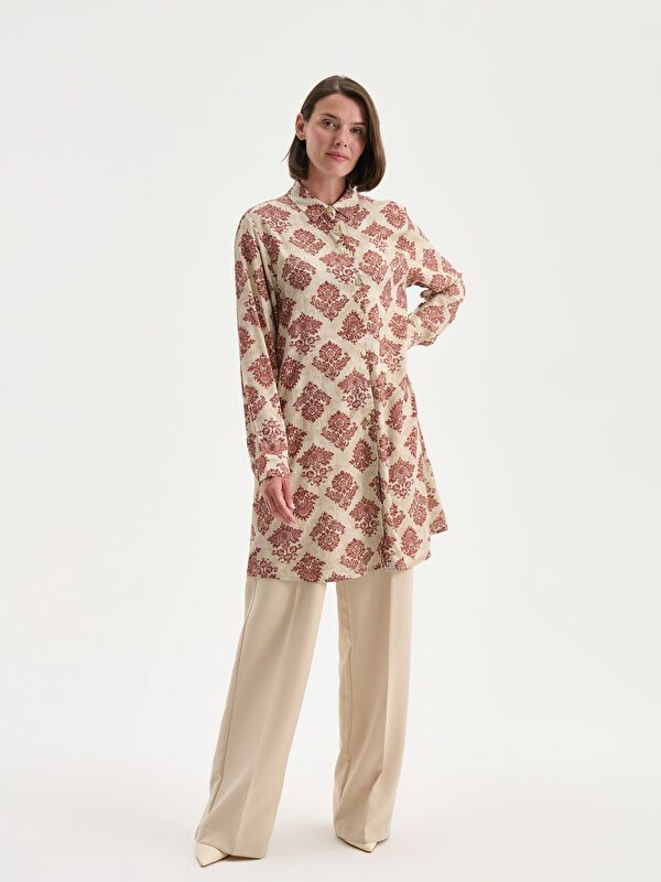 Moudda LC Waikiki - Tunique tissée imprimée manches longues Femme Imprimés bordeaux - Tunisie 2