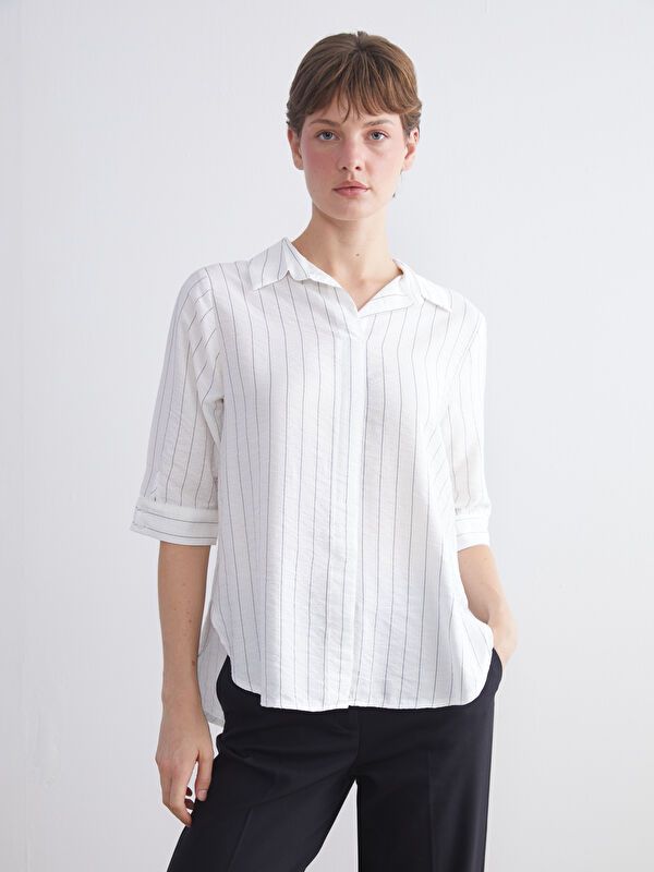 Moudda LC Waikiki - Blouse tissée manches longues Femme Rayures blanches - Tunisie 1