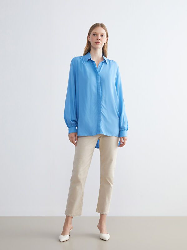 Moudda LC Waikiki - Chemise tissée manches longues Femme Bleu - Tunisie 2