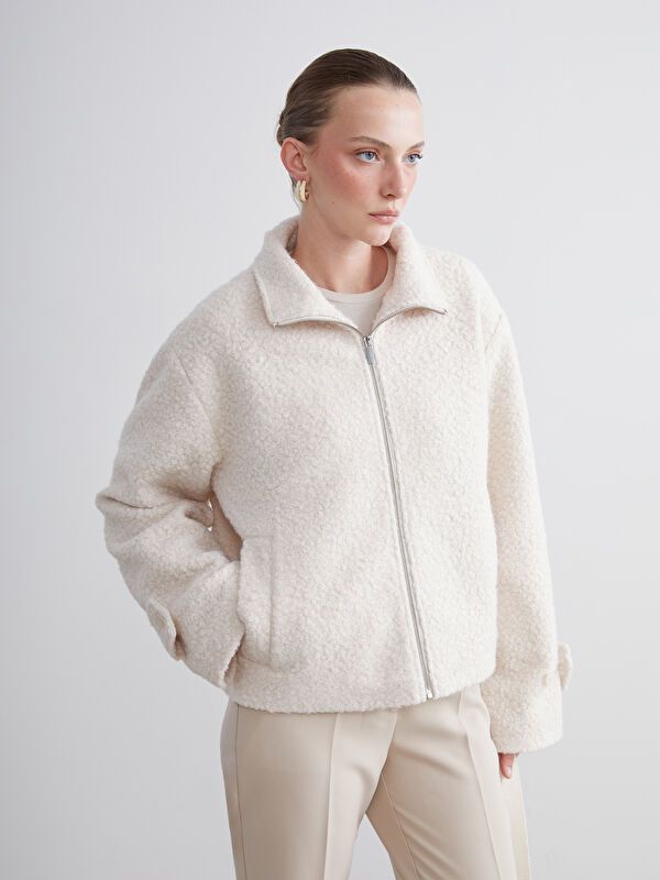 Moudda LC Waikiki - Manteau effet laine Femme Ecru - Tunisie 1