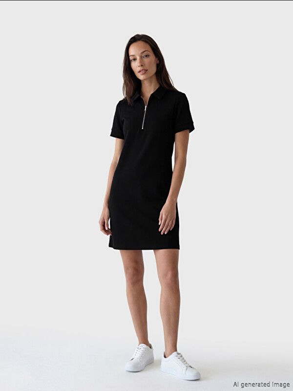 Moudda LC Waikiki - Robe manches courtes en jersey pour Femme couleur Noir - Tunisie 1