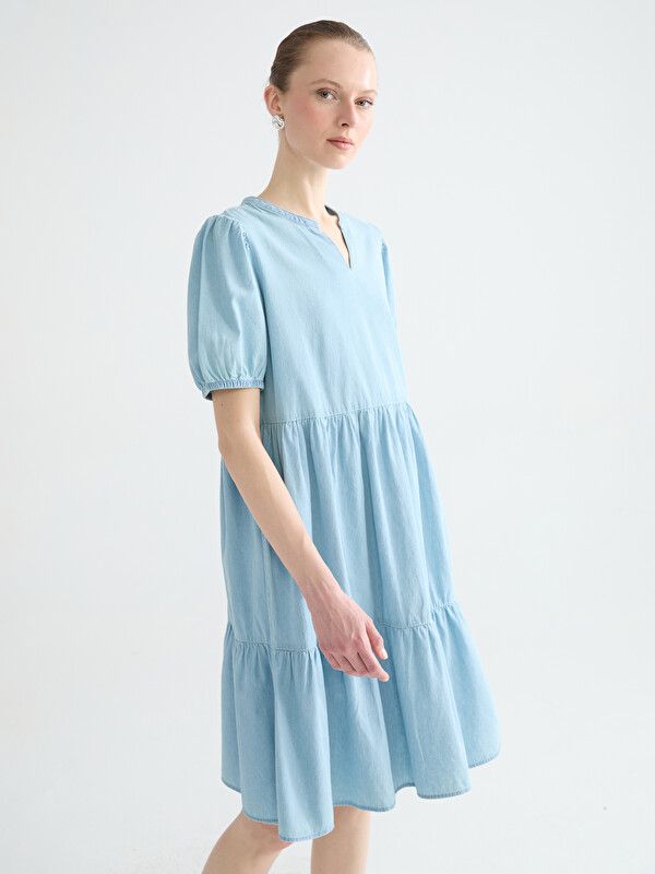 Moudda LC Waikiki - Robe maternité en jean manches courtes pour Femme couleur Indigo clair - Tunisie 1