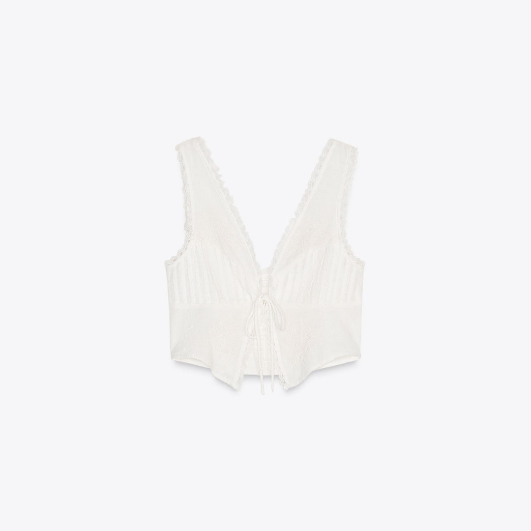 Moudda ZARA - Top Gilet Crop - Détail Nœuds - Tunisie 1
