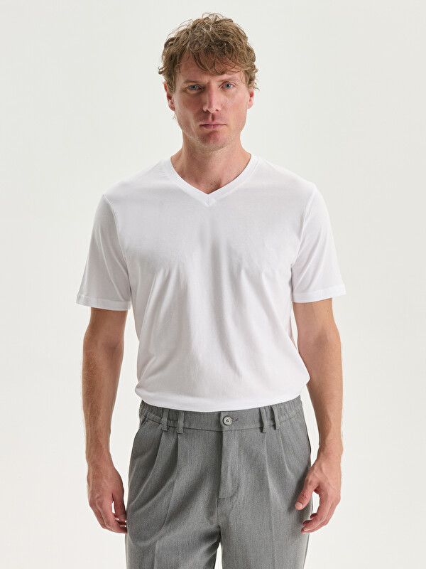 Moudda LC Waikiki - T-shirt col V manches courtes en jersey pour Homme couleur Blanc - Tunisie 1