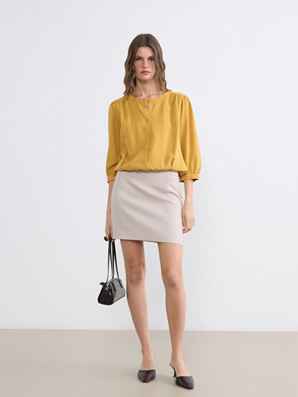 Moudda LC Waikiki - Chemisier (blouse) manches longues en tissu pour Femme couleur Safran - Tunisie 2