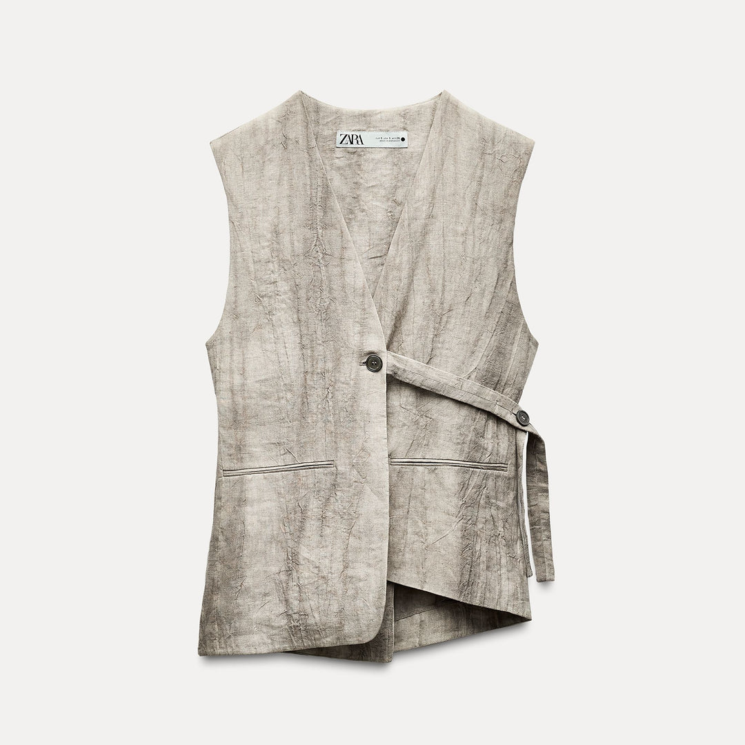 Moudda ZARA - Combinaison 499 gilet lin asymétrique teint marron - Tunisie 2