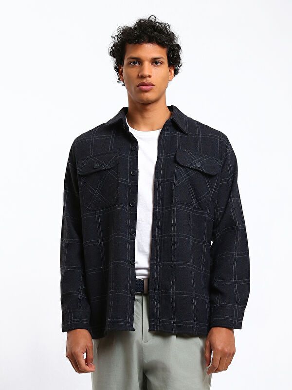 Moudda LC Waikiki - Surchemise en tissu (Shacket) couleur Bleu marine pour hommes - Tunisie 1