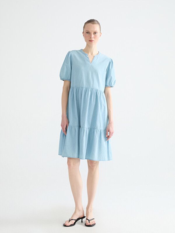 Moudda LC Waikiki - Robe maternité en jean manches courtes pour Femme couleur Indigo clair - Tunisie 2