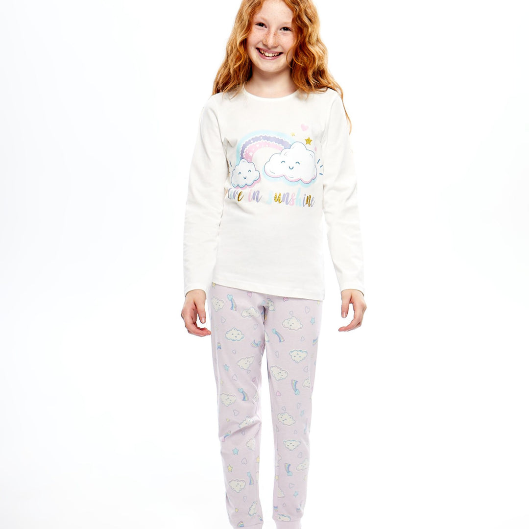 Moudda LC Waikiki - Pyjama en jersey manches longues moyen Fille Ecru - Tunisie 1