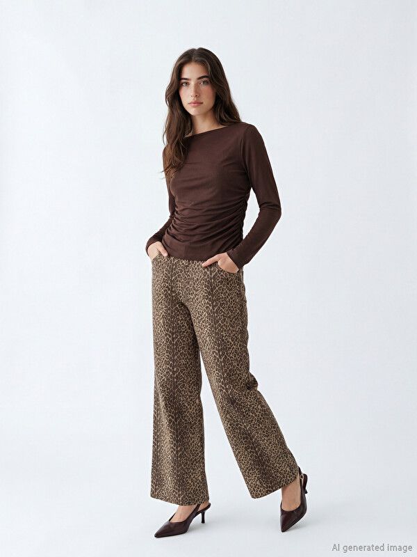 Moudda LC Waikiki - Pantalon en jean pour Femme couleur Marron imprimé - Tunisie 1