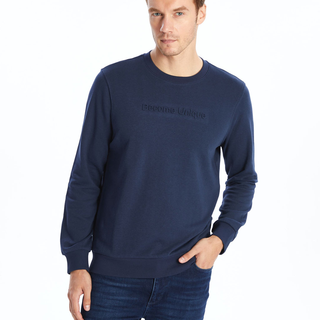 Moudda LC Waikiki - Sweatshirt jersey imprimé basique Homme Marine - Tunisie 1