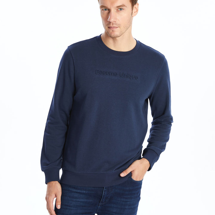 Moudda LC Waikiki - Sweatshirt jersey imprimé basique Homme Marine - Tunisie 1