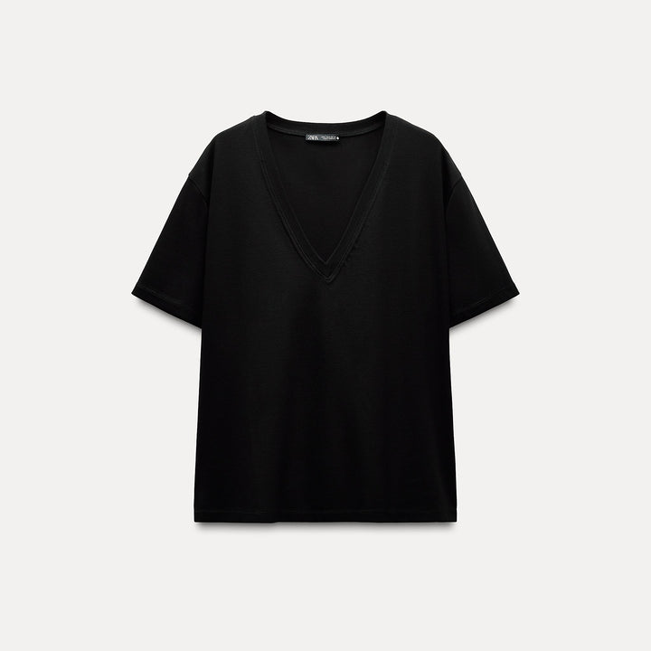 Moudda ZARA - T-shirt Col V Minimaliste Coton Mercerisé - Tunisie 1