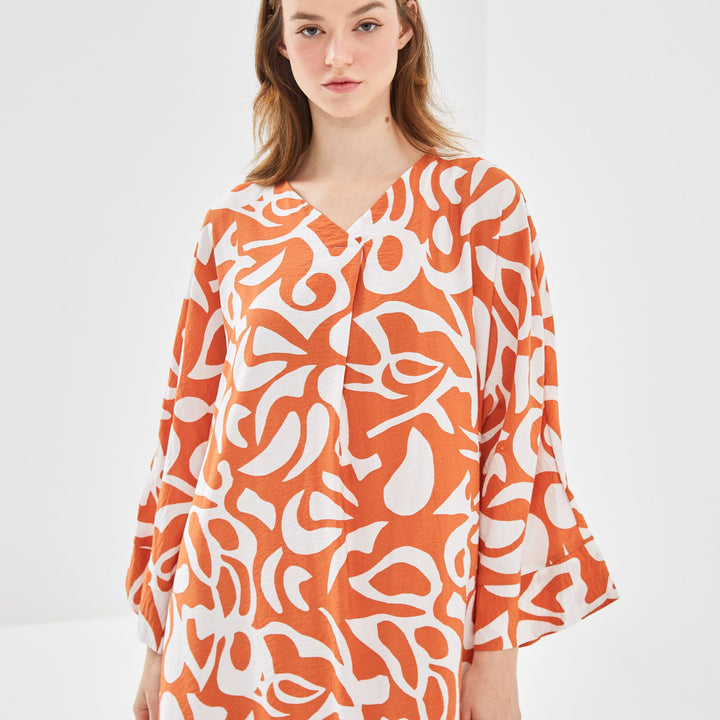 Moudda LC Waikiki - Robe tissée manches courtes Femme Imprimé orange - Tunisie 2