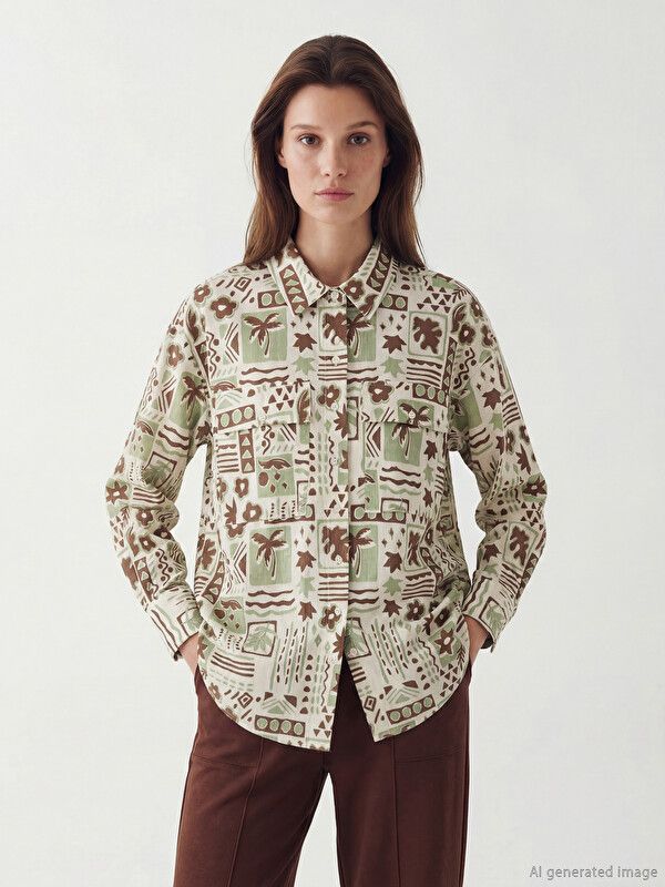 Moudda LC Waikiki - Tunique manches longues en tissu pour Femme couleur Marron imprimé - Tunisie 1