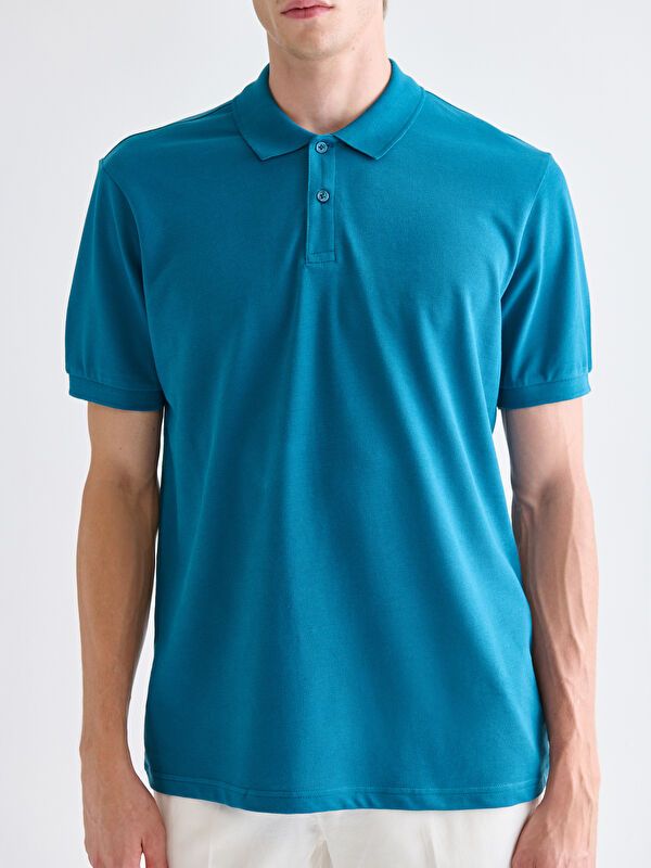 Moudda LC Waikiki - T-shirt col polo basique manches courtes en jersey couleur Bleu pétrol pour hommes - Tunisie 3