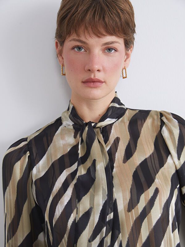 Moudda LC Waikiki - Blouse tissée imprimée manches longues Femme Imprimé beige - Tunisie 3