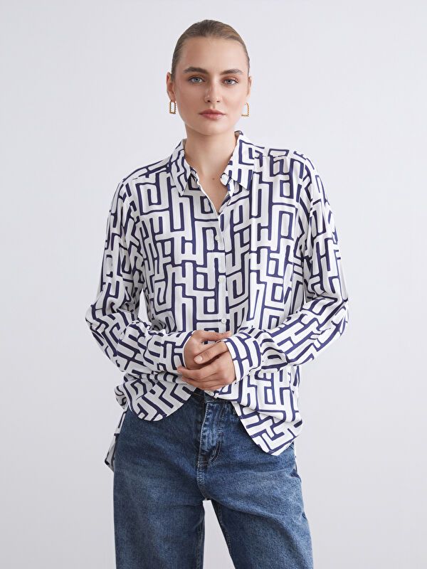 Moudda LC Waikiki - Chemise tissée imprimée manches longues Femme Imprimé marine - Tunisie 1