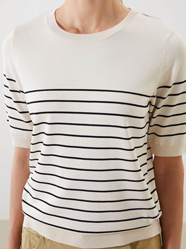 Moudda LC Waikiki - Pull tricot fin Femme Ecru rayé - Tunisie 3