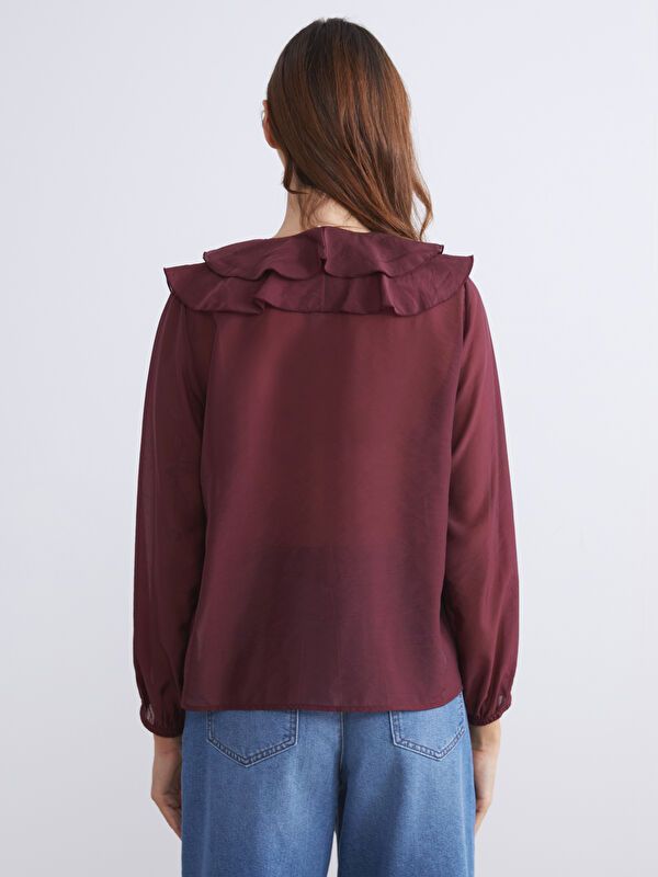 Moudda LC Waikiki - Blouse tissée manches longues Femme Bordeaux - Tunisie 4