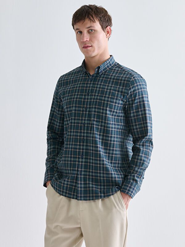 Moudda LC Waikiki - Chemise tissée à carreaux manches longues Homme À carreaux verts - Tunisie 1