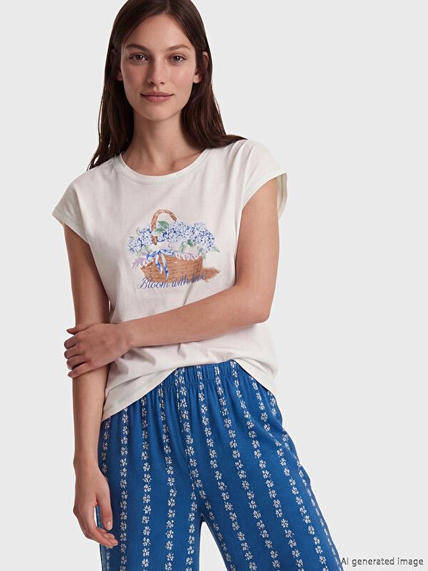 Moudda LC Waikiki - Ensemble capri en jersey pour Femme couleur Bleu marine imprimé - Tunisie 2