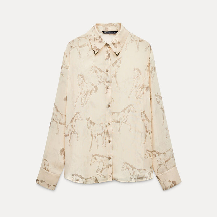 Moudda ZARA - Chemise imprimée chevaux, détail doré col - Tunisie 1