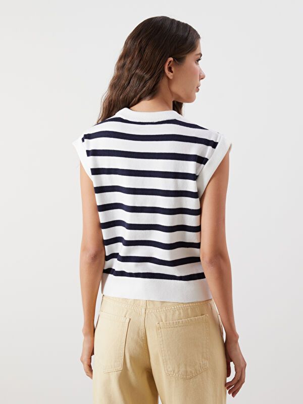 Moudda LC Waikiki - Pull tricot sans manches Femme Rayures marine - Tunisie 4