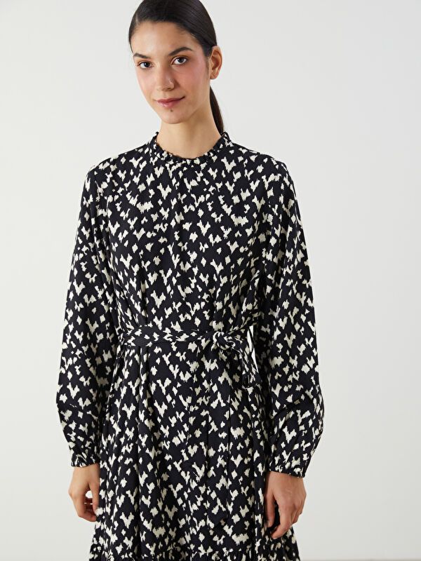 Moudda LC Waikiki - Robe tissée manches longues Femme Imprimé en noir - Tunisie 2