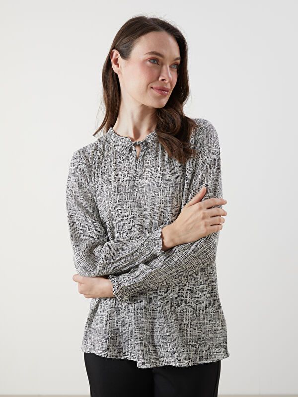 Moudda LC Waikiki - Blouse tissée imprimée manches longues Femme Imprimé beige - Tunisie 1