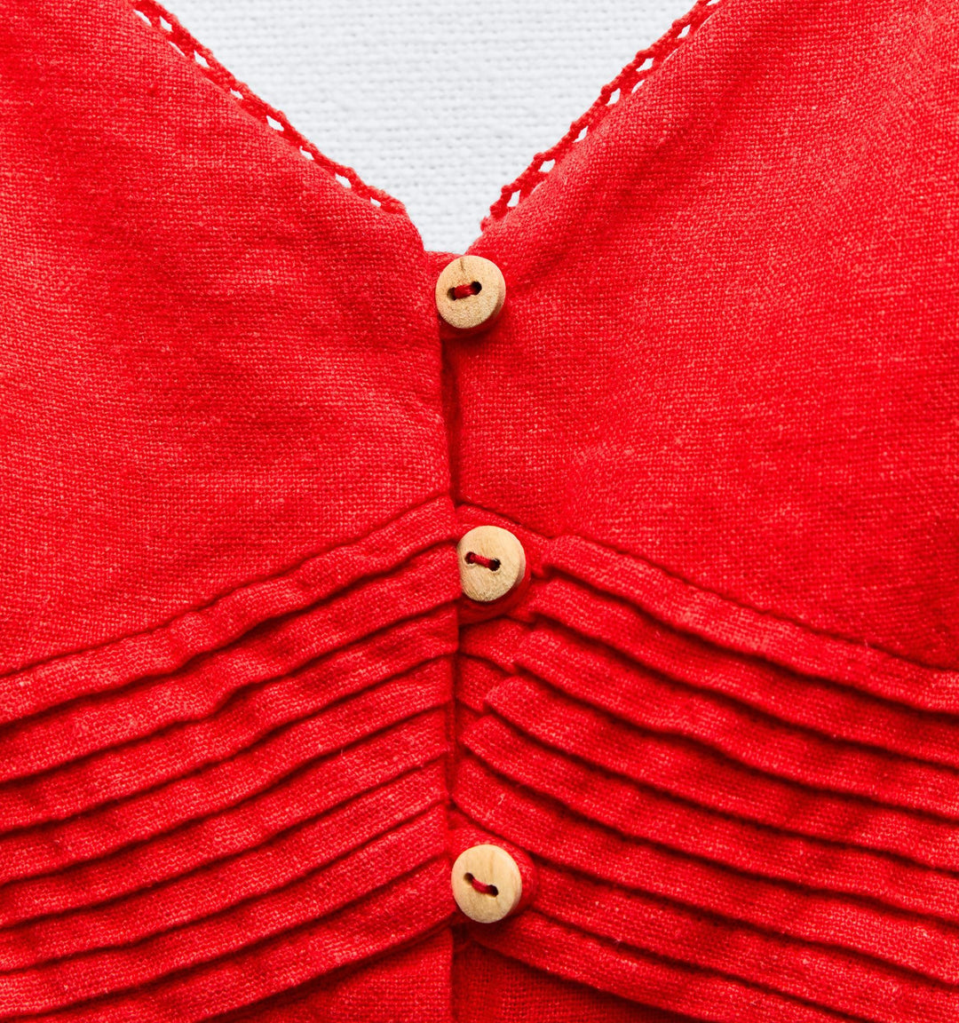 Moudda ZARA - Rouge – robe mi-longue lin/viscose fines bretelles boutons devant - Tunisie 3