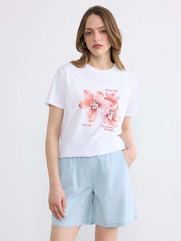 Moudda LC Waikiki - Body imprimé manches courtes en jersey pour Femme couleur Blanc - Tunisie 1
