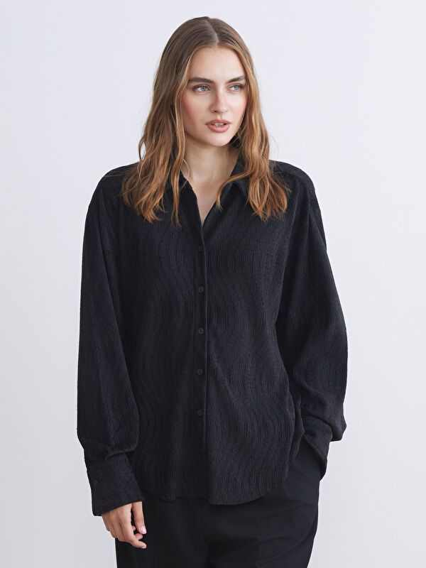 Moudda LC Waikiki - Chemise tissée manches longues Femme Noir - Tunisie 1