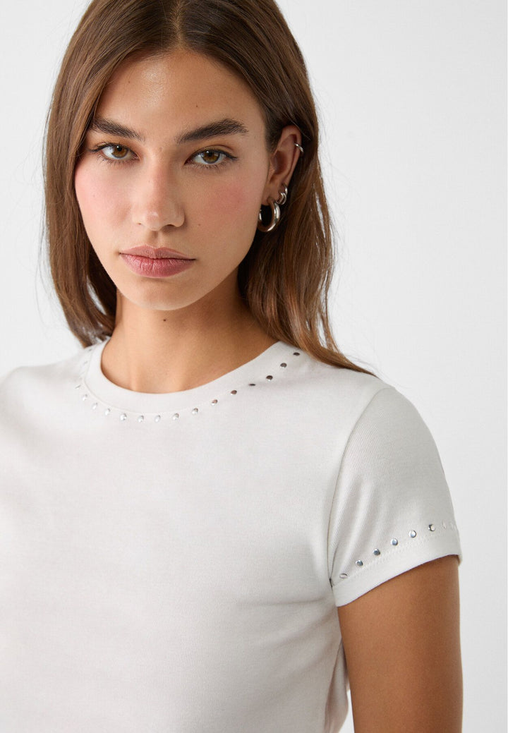 Moudda STRADIVARIUS - T-Shirt Regular M/C Col Rond Fitted avec Détail Clous - Tunisie 4
