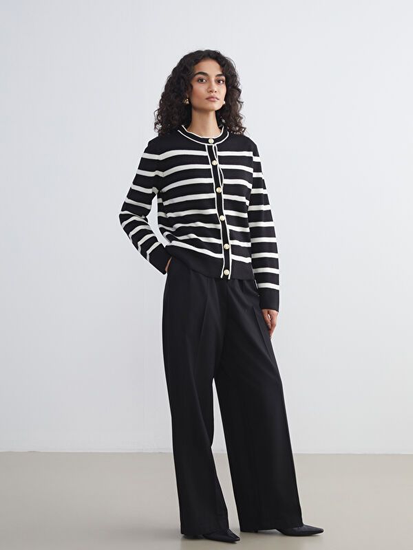 Moudda LC Waikiki - Cardigan en tricot Femme Rayures noires - Tunisie 2