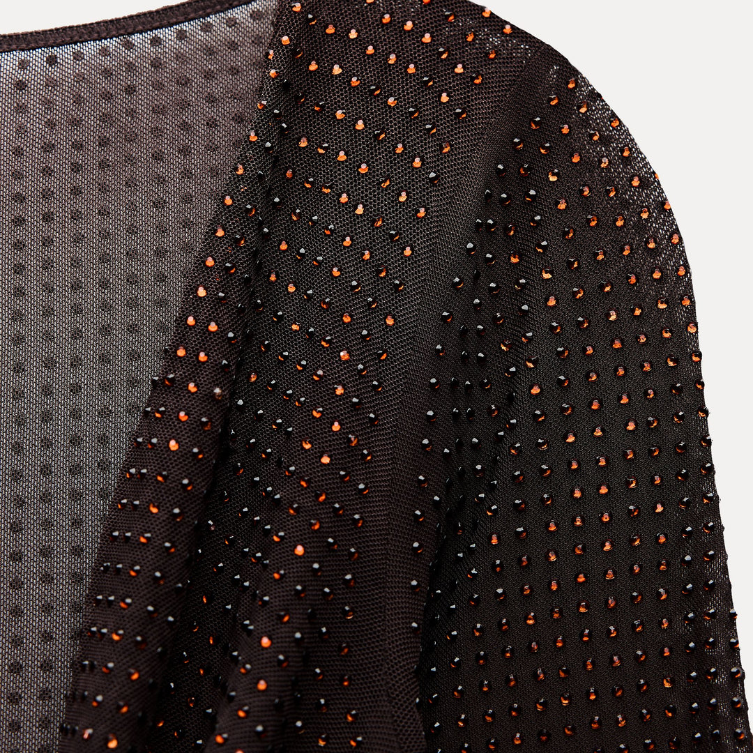 Moudda ZARA - Haut manches longues drapé en tul, strass - Tunisie 3