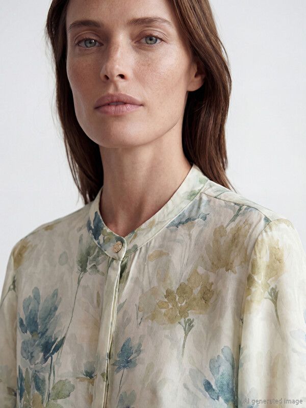 Moudda LC Waikiki - Tunique imprimée manches longues en tissu pour Femme couleur Beige imprimé - Tunisie 3