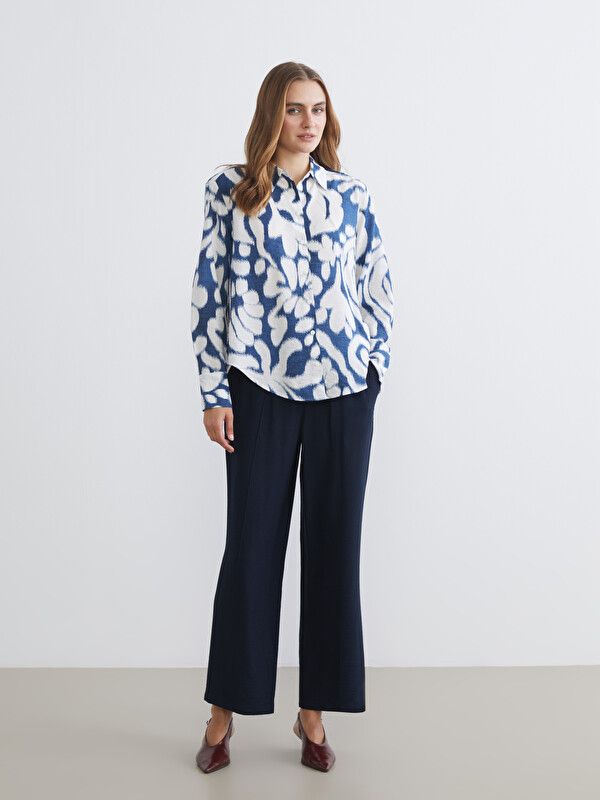 Moudda LC Waikiki - Chemise imprimée manches longues en tissu pour Femme couleur Bleu marine imprimé - Tunisie 2
