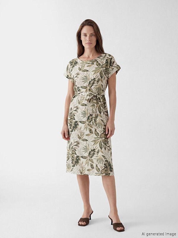 Moudda LC Waikiki - Robe manches courtes en tissu pour Femme couleur Beige imprimé - Tunisie 2