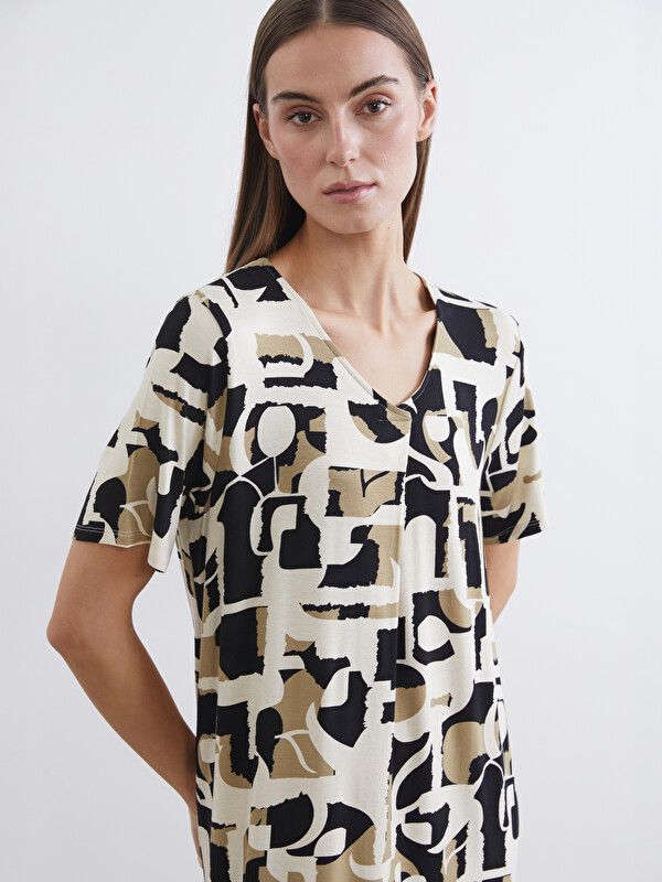 Moudda LC Waikiki - Robe manches courtes en jersey pour Femme couleur Beige imprimé - Tunisie 2