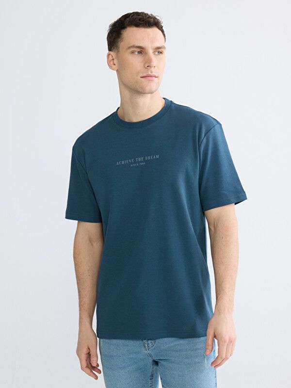 Moudda LC Waikiki - T-shirt imprimé manches courtes en jersey pour Homme couleur Bleu pétrol - Tunisie 1