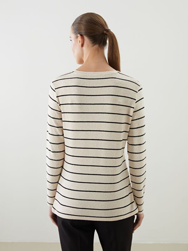 Moudda LC Waikiki - Body jersey manches longues Femme Ecru rayé - Tunisie 4