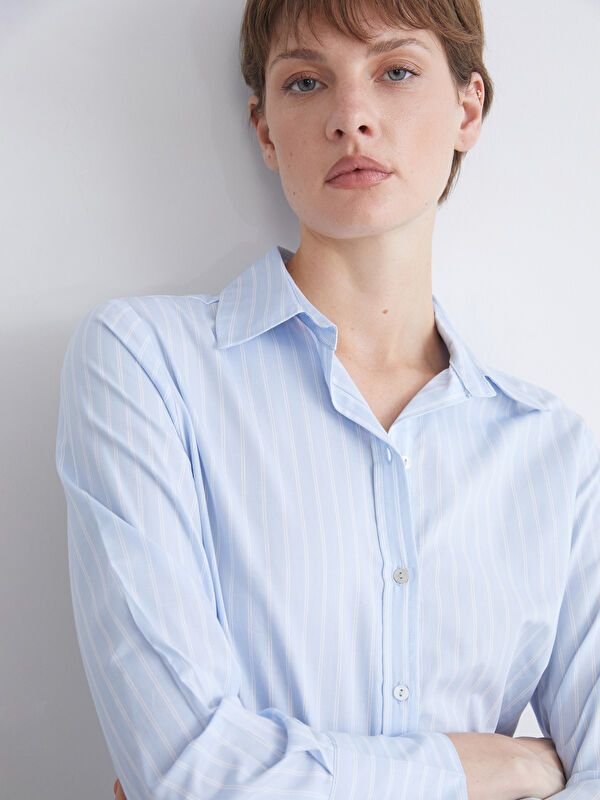 Moudda LC Waikiki - Chemise tissée manches longues Femme Rayures bleues - Tunisie 3